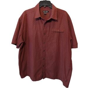 REI Men's 1938 Camp Shirt Red Geometric Basket Weave Honey Comb Pattern Size XL